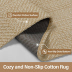 Rugalia Washable Woven Entryway Rug 3x5, Khaki Cotton Indoor Outdoor Doormat Low Plie Non-Slip Kitchen Mat, Modern Natural Floor Carpet for Porch Living Room Bedroom Patio