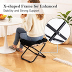Welnow Folding Foot Stool, Upholstered Small Accent Ottoman with Detachable Thick Cotton Cushion, Padded Sofa Stool with Straight Metal Legs for Lazy Chair, Living Room, Bedroom, Black