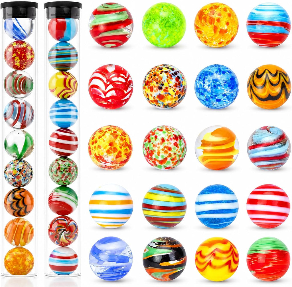 FUTUREPLUSX 20PCS Glass Marbles Bulk, 0.63 Inch Handmade Colorful Marbles for Vase Fillers, Centerpieces & Wedding Decor