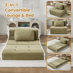 Folding Sofa Bed Convertible Sleeper Sofa with Pillow Modern Tufted Folding Couch Bed Lazy Chair Floor Futon for Living Room Bedroom Apartment Guest Room Green 32IN