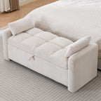 Storage Bench for Bedroom End of Bed, Upholstered Storage Ottoman Bench with Pillows for Foot of Bed, Bedroom,Living Room, Entryway, Corduroy White