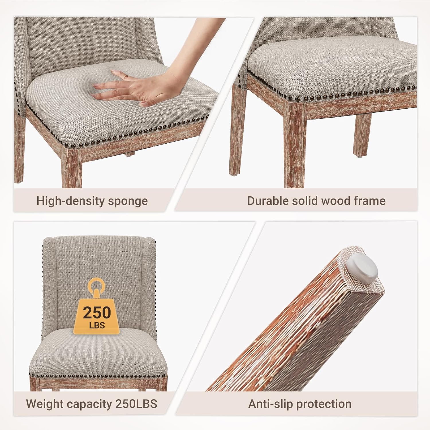 MALOL Dining Chair Set of 4, Upholstered Fabric Kitchen Side Chairs with Solid Wood Legs, Comfortable Seating for Kitchen, Dining Room & Restaurant, Camel