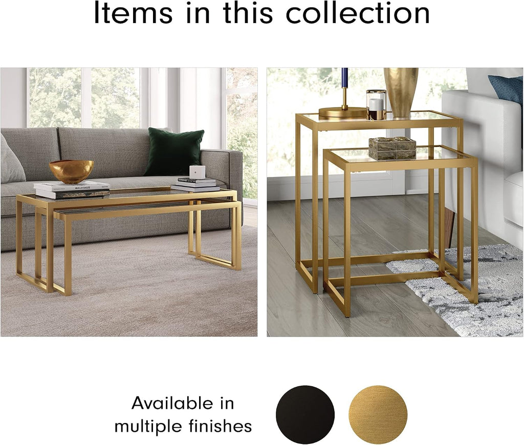Henn&Hart Rectangular Nested Side Table in Brass, Table for Living Room, Bedroom