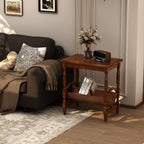 Classic Wooden Side Table with Magazine Rack, End Table with Rubberwood Legs and Birch Veneer Finish, Bedside Table with Storage Shelf for Living Room, Bedroom