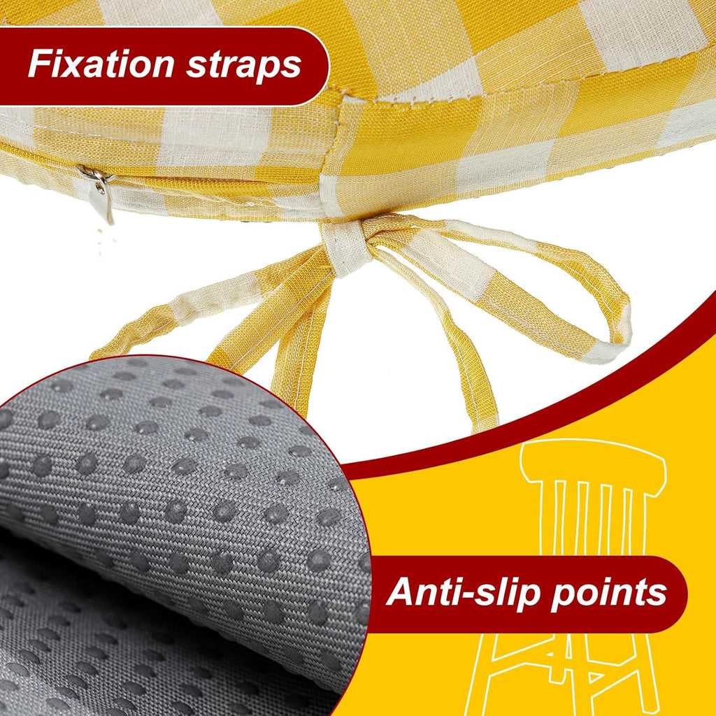 Geetery 4 Pcs Checkered Chair Cushion for Dining 17"x16"x2" Thick Buffalo Plaid Non-Slip Chair Pad with Tie and Removable Cover for Home Outdoor Patio Indoor Seat Cushion (Buffalo Gingham,Yellow)