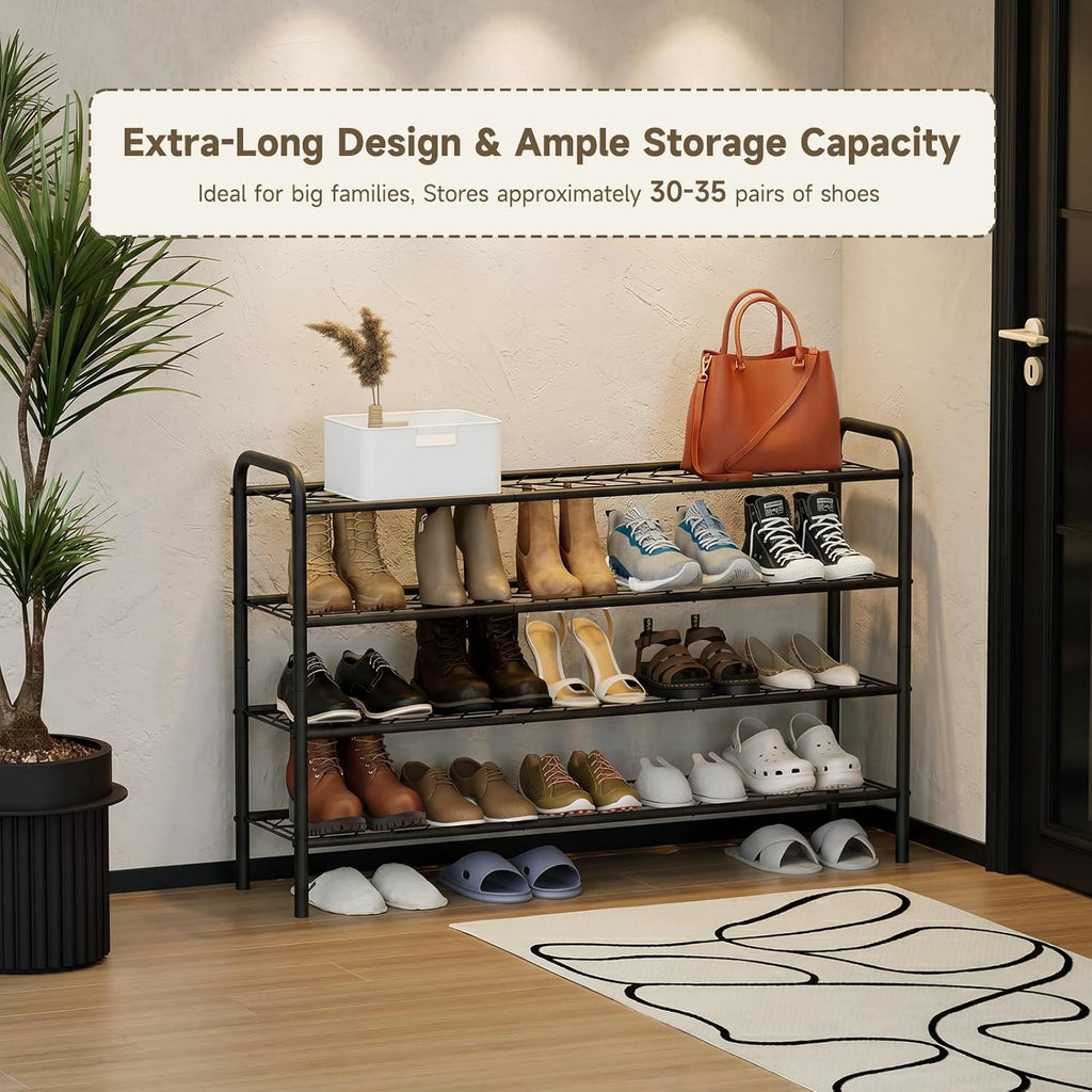 Shoe Rack,Long Shoe Organizer for Closet,Wide Shoe Storage for Entryway,4 Tier Sturdy Metal Free Standing Shoe Shelf