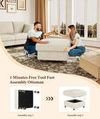 Kidirect Corduroy Ottoman with Storage, 25" Oversize Ottomans, Tool-Free Setup Storage Bench for Bedroom, Solid Wood Foot Rest, Comfy Foot Stool, Square Ottoman Coffee Table for Living Room, Beige