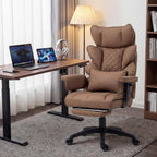 Dowinx Big and Tall Office Chair with Pocket Spring Cushion,High Back Computer Gaming Chairs with Adjustable Armrests,Executive Desk Chairs with Lumbar Support and Footrest,PU Leather-Brown