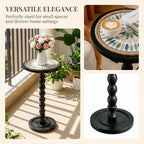 Round Side Table, Small Drink Table for Small Spaces, Rustic Accent Nightstand with Solid Wood Leg for Living Room, Bedroom, Corners, and Office, Handcrafted Finish (Black)
