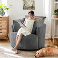 Swivel Accent Chair Round Barrel Armchair Upholstered Living Room Chair Corduroy Reading Chair Single Sofa Chair for Bedroom Apartment Office (Grey, Standard 1Seater)