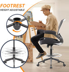 Drafting Chair Tall Office Chair, Ergonomic Standing Desk Computer Stools with, Flip-up Armrests, Adjustable Height and Big Foot-Ring, Comfortable Double Seat Cushion Foam Seat(Balck)