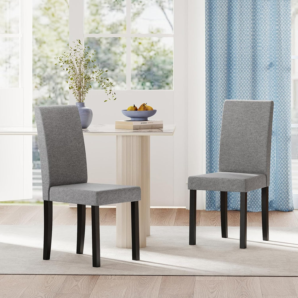 Giantex Upholstered Dining Chair Set of 2, Mid Century Modern Fabric Kitchen Chairs with Rubber Wood Legs, Thick Padded Seat, High Back, Side Armless Chairs for Living Dining Room (Gray)