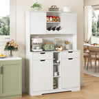 71"H Kitchen Pantry Storage Cabinet with Power Outlets and Two Drawers,10X2 Gallon Kitchen Hidden Double Tilt Out Trash Can Cabinet with Trash Bin Storage Holders,Laundry Hamper Cabinets(White)