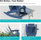 HDPE Adirondack Rocking Chair Set of 2, 4-in-1 Folding Design with Retractable Ottoman, Outdoor Adirondack Chair with 3-Position Adjustable Backrest & Cup Holder for Porch, Backyard, Pool, Navy Blue