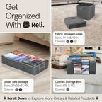 Reli. 90L Under Bed Storage Containers (8 Pack) | Closet Organizer with Clear Window | Underbed Storage Bins for Towels, Sweaters, Linens | Large Organizer for Closet (Gray)