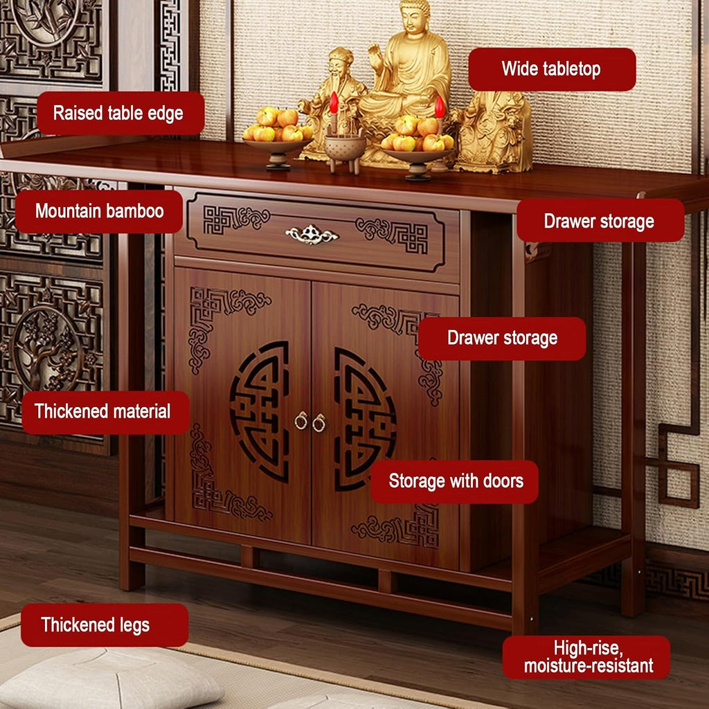 Chinese Cabinet Pedestal offering, Stand puja Meditation Prayer, Personal Shrine Altar Buddha Niche, Meditation Table Pooja Cabinet with Storage, with Drawer Panel(120cm/47.2in)