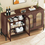 HUAHUU 55" Buffet Cabinet with Storage, Large Sideboard Cabinet with Fluted Doors & Adjustable Shelves, Modern Kitchen Storage Cabinets for Living Room, Entryway, Walnut