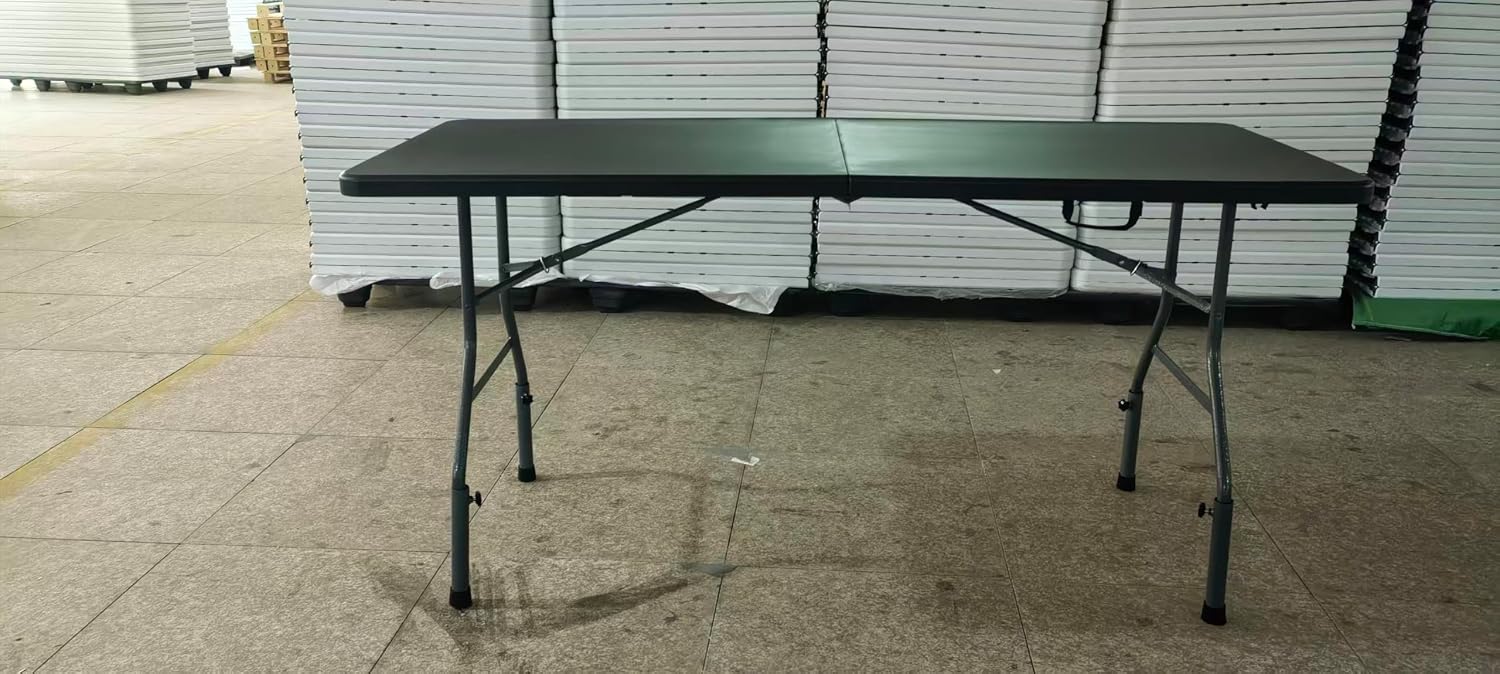 6 Feet Adjustable Height Nesting Folding Table – 24", 29", 36" Countertop Level Foldable Utility Table for Kitchen, Events, Garage, and Workspace - Perfect for Indoor/Outdoor Use Black