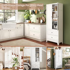 Storage Pantry Buffet Cabinet - 72 Inch White Pantry Cabinet with 2 Drawers Adjustable Shelves Heavy-Duty Metal Sideboard for Spices Dishware Small Appliances in Kitchen Pantry Dining Room