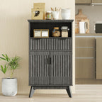 FLOWBACK Fluted Cabinet, 40'' High Coffee Bar with Drawer & Door, Small Decorative Cabinet Bathroom Storage with Open Shelf, Wood Kitchen Pantry Sideboard Buffet