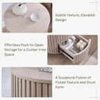 JXQTLINGMU Fluted Nightstand Set of 2 with 3 Push-to-Open Drawers, 24" Tall Round Side Table, Modern Wood End Table for Bedroom, Living Room or Small Spaces, White Alder