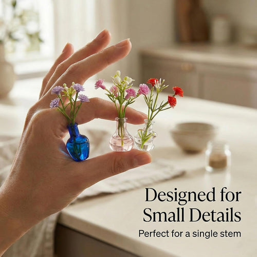 10-Pack Magnetic Mini Glass Bud Vases for Fridge - Strong Magnets, Leak-Proof Propagation Vases with 10 Faux Flowers (Sea Glass Green)