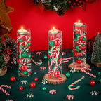 120 Pcs Christmas Vase Filler, Floating Green Red Fake Candy Cane Beads Pearls for Vases for Table Decorations Centerpieces