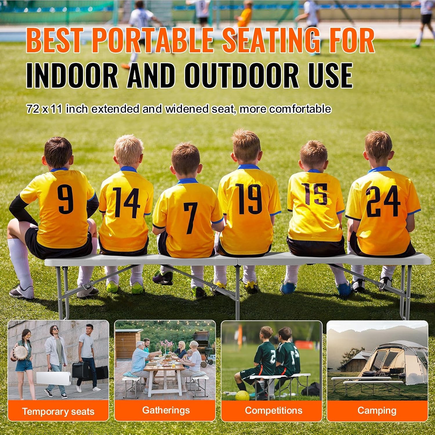 2-Pack 6FT 4cm Thick HDPE Folding Benches for Indoor/Outdoor, Picnic, Party, Camping Events, Smooth White