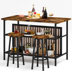 DKLGG Kitchen Island with Seating & Storage, Farmhouse Dining Table Set for 2, Space-Saving 3 Piece Dining Set Table & Chairs Island Table for Kitchen, Apartment, Dining Room, Rustic Brown