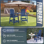 FUNBERRY Tall Adirondack Chairs Set of 2 with Removable Connecting Table, All Weather High Top Balcony Chair with Cup Holders