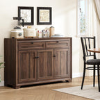 ONBRILL 48 Inches Sideboard Buffet Cabinet with Storage, Farmhouse Sideboard with 2 Drawers and 3 Doors, Wood Coffee Bar Cabinet with Adjustable Shelves for Living Room, Kitchen, Hallway, Brown