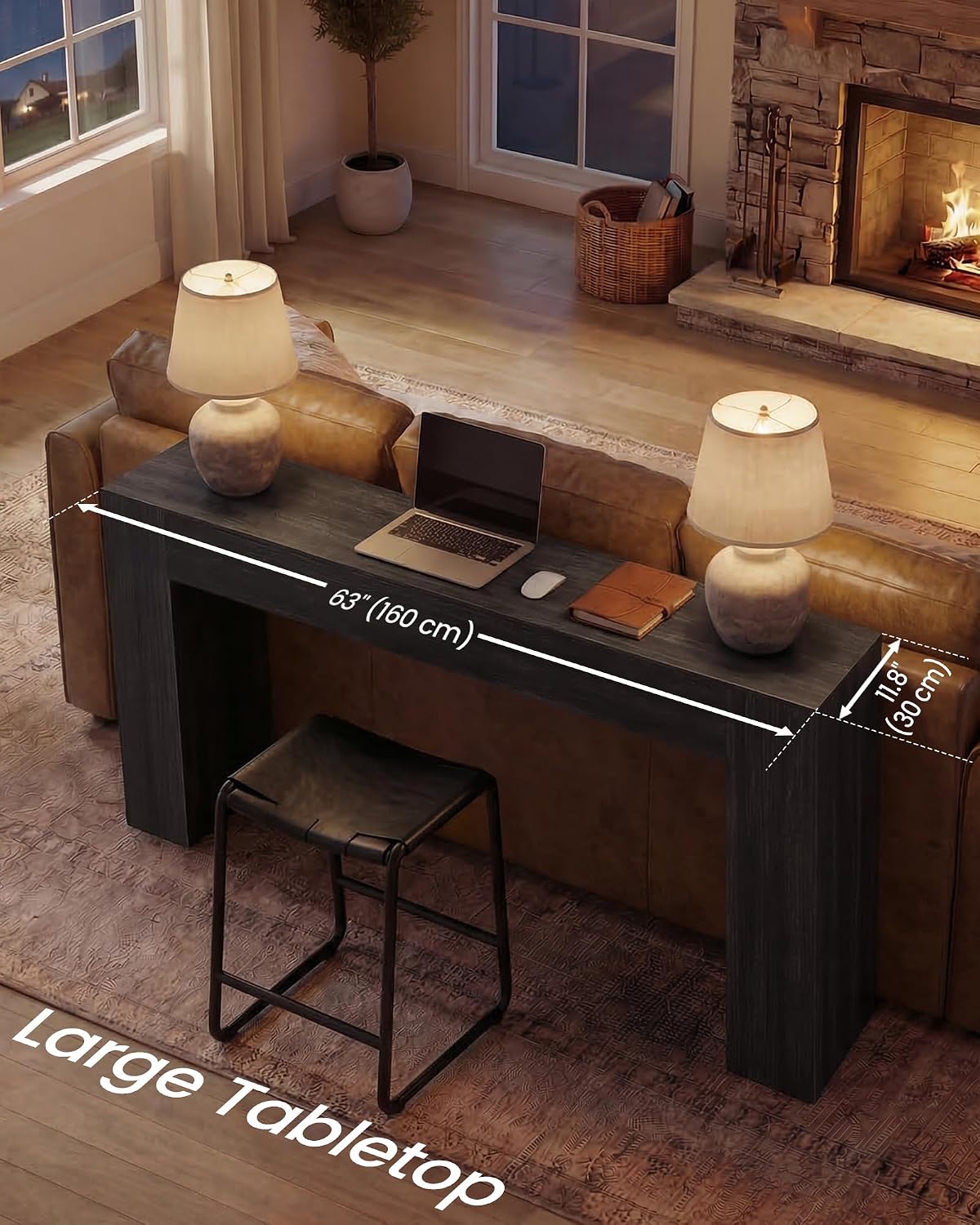 VASAGLE Entryway Table, Long Console Table, Thick Tabletop, Farmhouse Style, for Hallway, Behind the Couch, Living Room, Foyer, Easy Assembly, 11.8 x 63 x 31.5 Inches, Charcoal Gray ULNT147BA01S