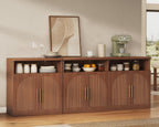 Fluted Buffet Cabinet with Storage, 63" Wide Wood Sideboard Credenza with 4 Doors & Open Storage Shelf, Modern Kitchen Entryway Accent Table for Dining Room Living Room, Kitchen, Hallway, Walnut