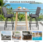 Outdoor Swivel Bar Stools Set of 4, Patio Bar Height Swivel Stools with Cushions for Garden Balcony Backyard, Grey