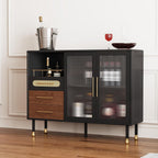 ARTPOWER 48" Coffee Bar Cabinet with Wine Racks and Drawers, Modern Buffet Sideboard with Pull-Out Wine Storage, Liquor Bar Cart for Kitchen, Dining Room, Living Room (Black)
