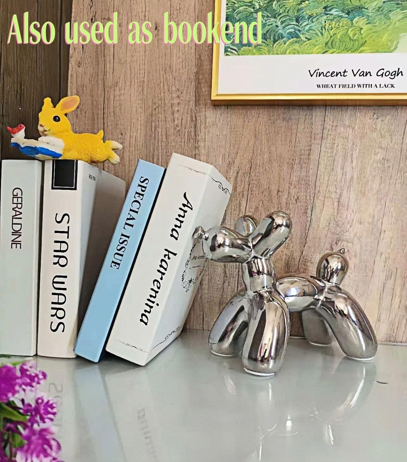 Creative Balloon Dog Wine Bottle Holder Doubles as Standalone Statue Decor and Bookend for Dog Lovers,Modern Decoration for Kitchen,Living Room,and Bar,Ceramic,Metallic Chrome Silver