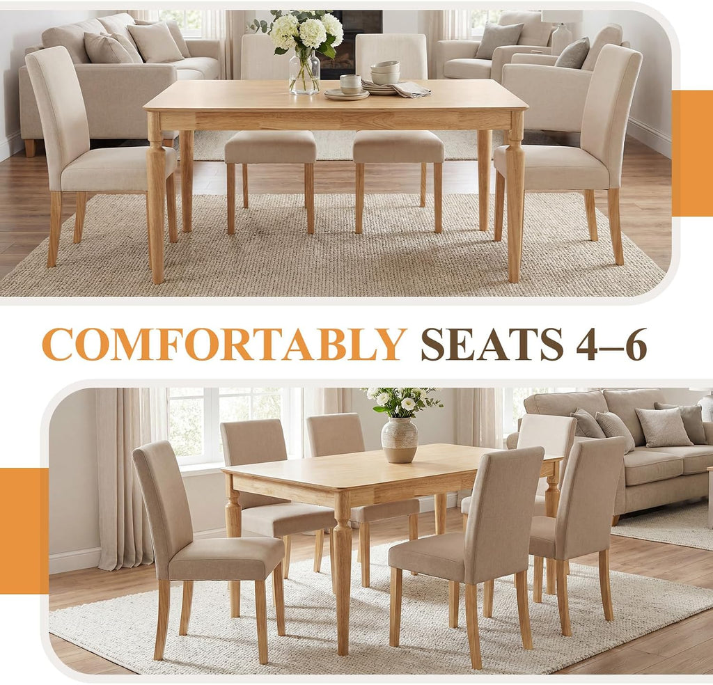chairus 59" Solid Wood Dining Table for 4-6 People, Farmhouse Kitchen Table with Turned Legs, Sturdy Rectangular Wooden Dining Room Table for Kitchen, Dining Room & Family Gatherings, Natural Finish