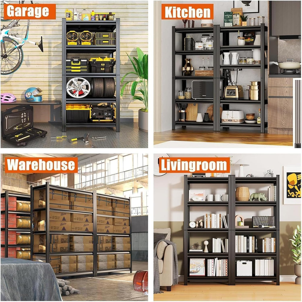 5 Tier Adjustable Heavy Duty Metal Garage Shelving Unit, Industrial Utility Storage Rack, Sturdy Steel Organizer for Workshop Warehouse Household Use, 2500 LBS Capacity