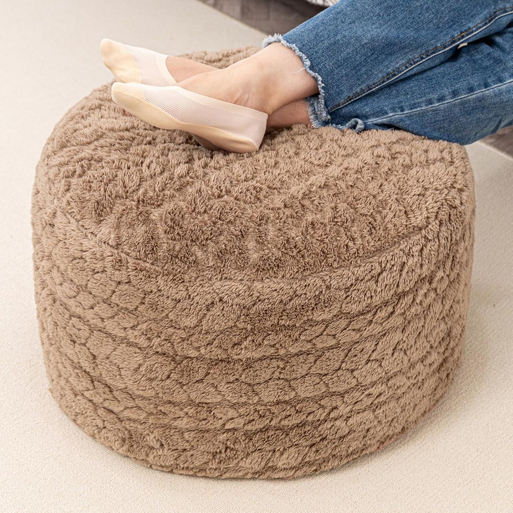 Round Pouf Ottoman 20 x 20 x 14 Inches Boho Poof Home Decor Floor Pouffe Ottoman Foot Rest for Couch Sofa Bean Bag Chairs Living Room Bedroom (Tan)