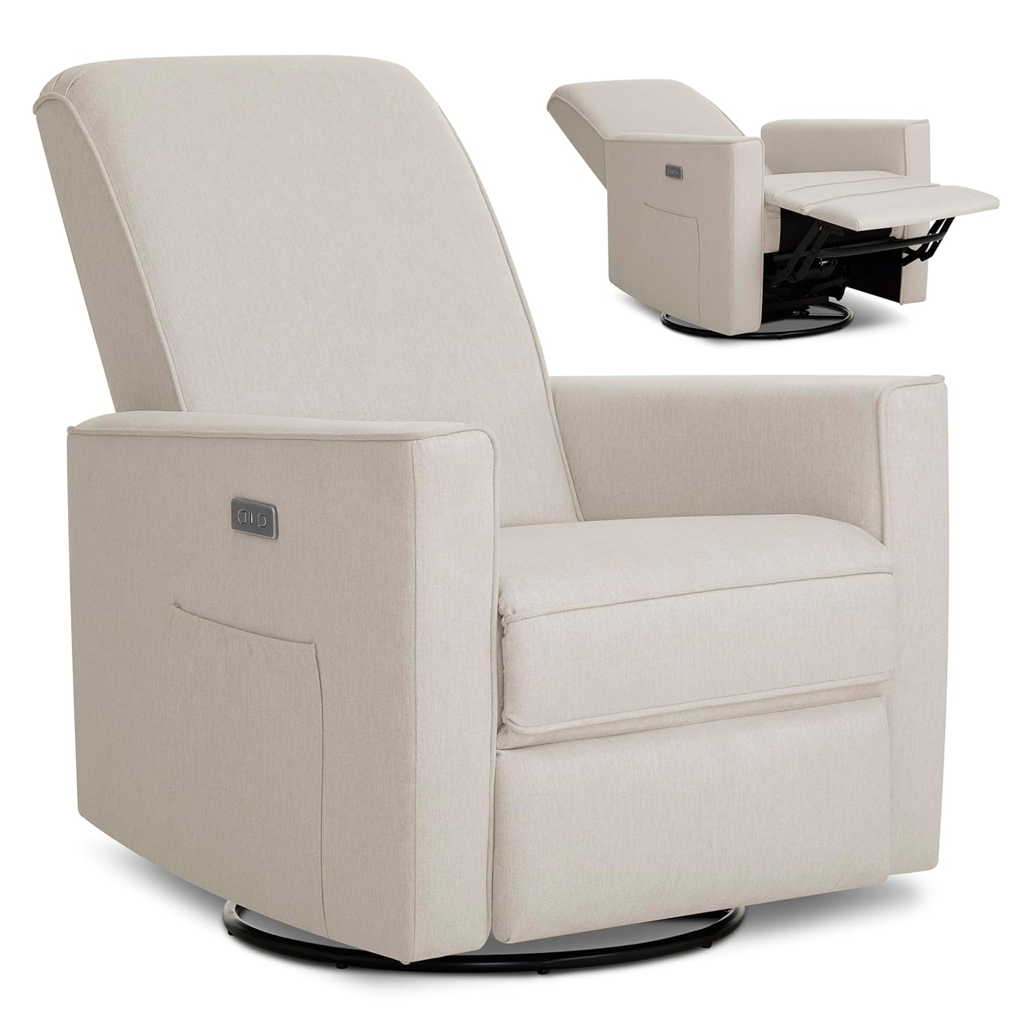 Evolur Harlow Upholstered Power Glider Recliner with USB Charging – Rocking & 275° Swivel with Smooth Glide – Greenguard Gold & FSC Certified – Modern Nursery and Living Room Chair in Tan