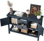 LKTART Solid Wood Farmhouse Console Table,Sofa Table with Storage Drawers and Shelves,Entryway Table for Entry Hallway Foyer Sofa Side Table,EasyAssembled (48" Navy Blue)