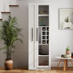 Pull-Out Kitchen Pantry Cabinet with Multi-Tier Shelves, Glass Doors & Spice Rack, Freestanding Wood Hutch Storage Cabinet Next to Refrigerator for Coffee Bar, Dining Room, Narrow Spaces