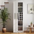 Kitchen Pantry Cabinet with 5-Tier Slim Mobile Shelving Cart, Narrow Pull-Out Utility Cart, Space Saving Storage Organizer Cabinet with Glass Door Wine Racks Cup Holder, Corner Pantry, Home Bar, White