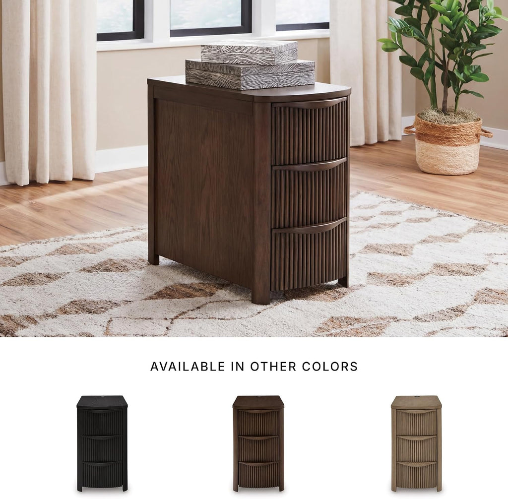 Signature Design by Ashley Camdill Chairside Contemporary End Table with USB Port and Charging Station, Dark Brown