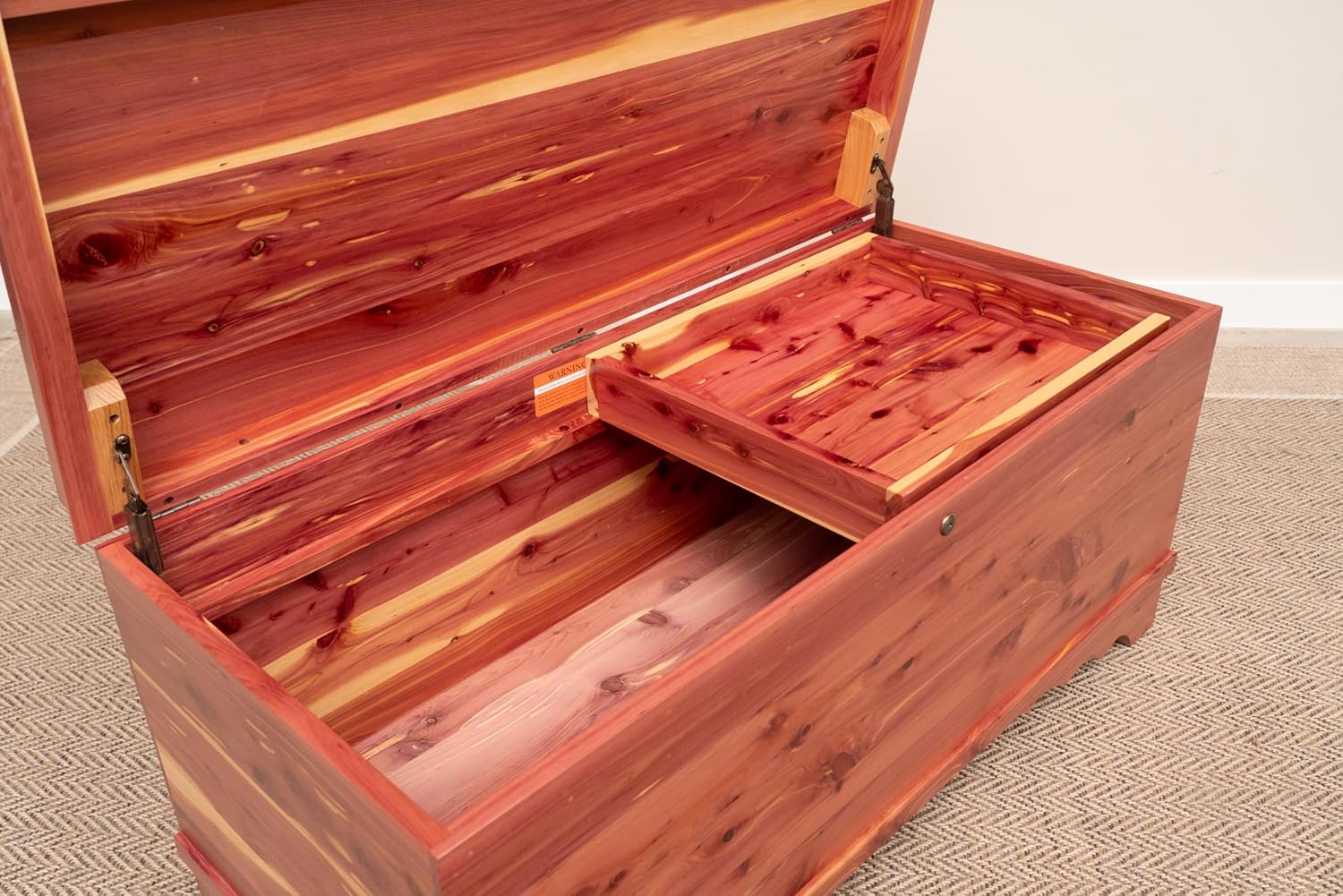 Rustic Red Door Co. Cedar Hope Chest with Waterfall Top and Tray, Amish Made Wooden Storage Trunk Box for Bedroom, Blanket, Clothes, Anti-Slam Hinges and Lock, Cedar Wood, Natural Stain, 36" Long