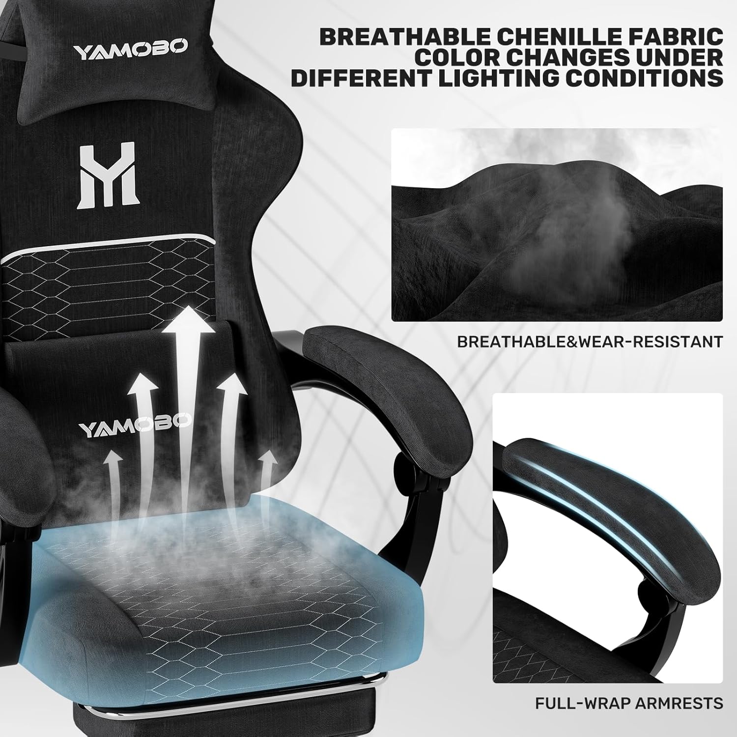 Gaming Chair with Footrest, Ergonomic Video Game Chair with Adjustable Lumbar and Headrest Massage Support, High Back Recliner Comfortable for Office, Game and Study, Black