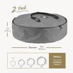 ZOBER 2 Pack Oxford Christmas Wreath Storage Container 24 Inch - Wreath Bag for Artificial Wreaths Box - Waterproof Fabric, Dual Zippered Wreaths Storage Bag With Strong Durable Handles - Gray