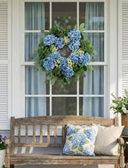 BLOSMON Hydrangea Wreaths for Front Door: 26 Inch Summer Spring Wreath Decorations for Home Outdoor Indoor - Dusty Blue Flower Wreath with Hanger for Outside All Season Wall Window Decor
