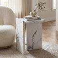 Modern End Table with Faux Marble Finish, White Marble Vein Side Table, Space Saving Sofa Accent Table, Small Nightstand Table for Living Room, Bedroom, Small Apartment