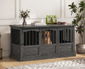 Homiflex 53 Inch Wooden Dog Crate Furniture Heavy Duty Dog Kennel Furniture with Sliding Doors for Large Breed Decorative Solid Wood Dog Cage End Table for Indoor, Grey